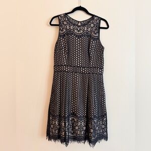 Vince Camuto Black Lace Fit-and-Flare Mini Dress